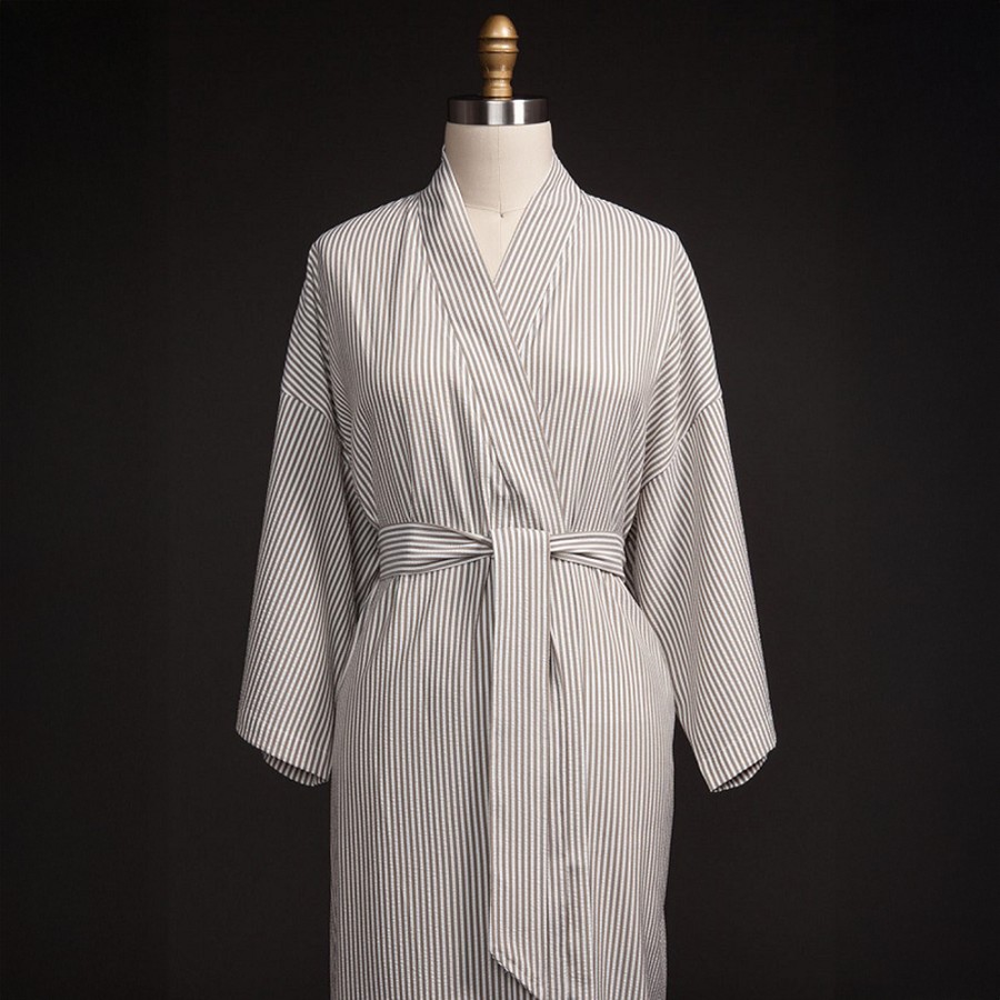 Telegraph Hill Seersucker Kimono Bathrobe 100% Microfiber Taupe 6 Per Case Price Per Each 