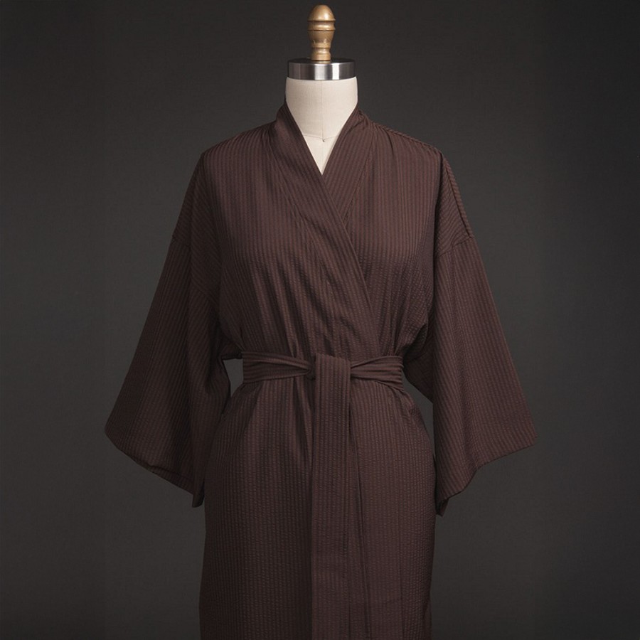 Telegraph Hill Seersucker Kimono Bathrobe 100% Microfiber Chocolate 6 Per Case Price Per Each 