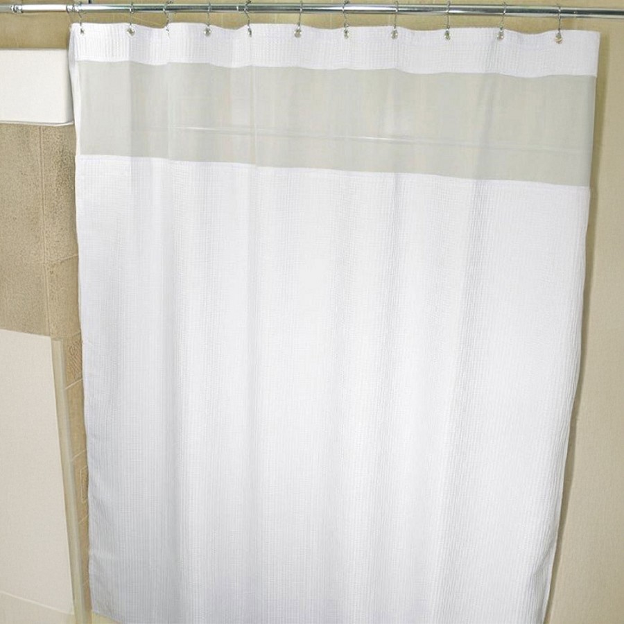 Kartri Luxor Diamond Waffle Polyester Shower Curtain With Metal Grommets & Window 72x78 White 12 Per Case Price Per Each 