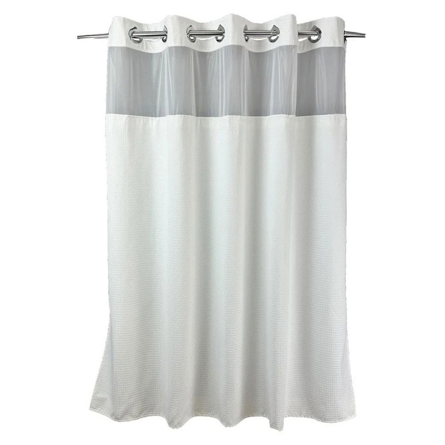 Kartri Hang2It Deluxe Waffle Shower Curtain With Window & Snap Away Liner 72x77 White/Chrome 12 Per Case Price Per Each 