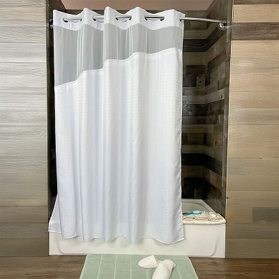 Kartri Hang2It Poly Dot Polyester Shower Curtain With Window & Snap Away Liner 72x77 White 12 Per Case Price Per Each 