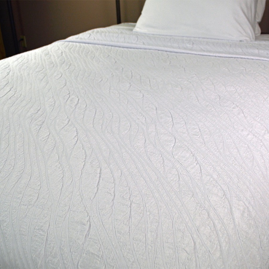 Kartri Impressions Wave Decorative Top Sheet Twin 74x98 100% Polyester White 10 Per Case Price Per Each 