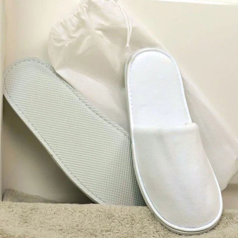 Kartri 11' Closed Toe Terry Velour Bath Slippers With EVA Sole In Carry Bag White 100 Pairs Per Case Price Per Each Pair 