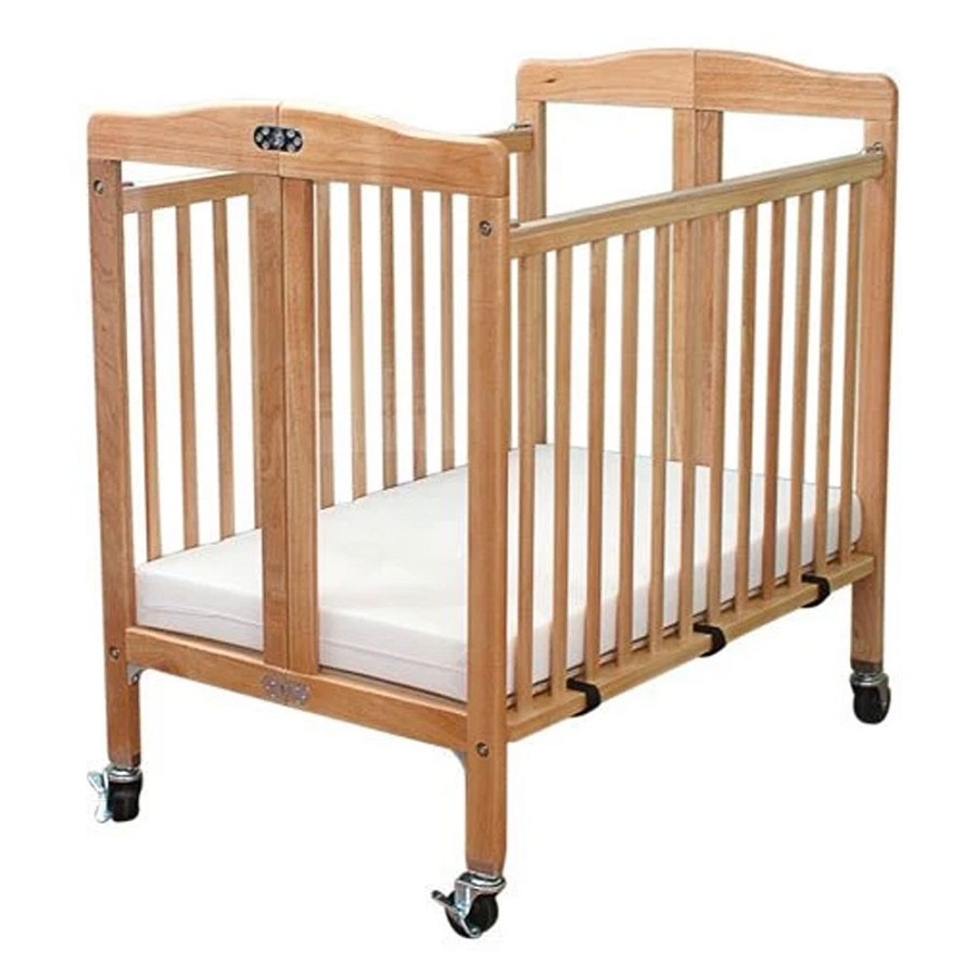 L.A. Baby Folding Mini/Portable Wood Window Crib With Mattress Natural 
