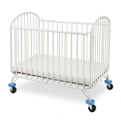 L.A. Baby The Folding Arched Mini Portable Metal Crib With Mattress White 