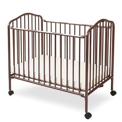 L.A. Baby Mini Portable Folding Metal Crib With Mattress Chocolate 