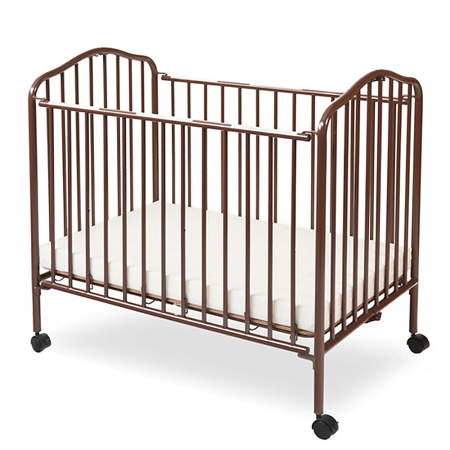 L.A. Baby Mini Portable Folding Metal Crib With Mattress Chocolate 