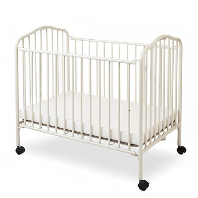 L.A. Baby Mini Portable Folding Metal Crib With Mattress White 