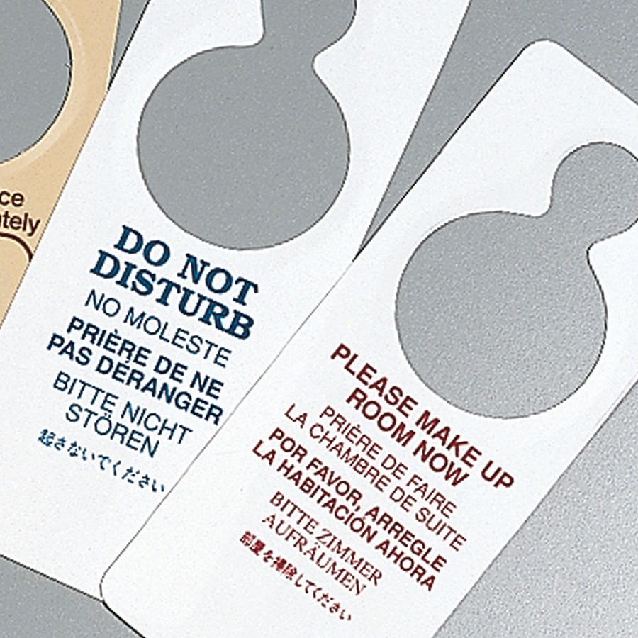 Lancaster Colony No-Blo 5 Language Two Sided Door Knob Tag 100 Per Case Price Per Case 