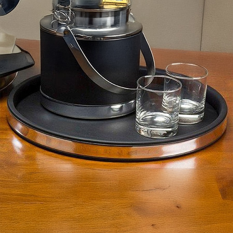 Lancaster Colony Black Italia 14' Round Tray With Silver Trim 12 Per Case Price Per Each 