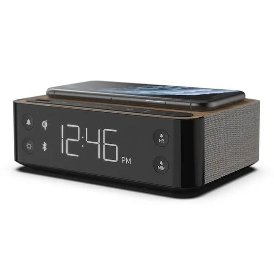 Station A All-in-One Wellness Clock, Charging Station, Bluetooth Speaker, Relaxation Sounds With USB-A + USB-C + Qi Wireless Walnut Wood/Sand Fabric 10 Per Case Price Per Each 
