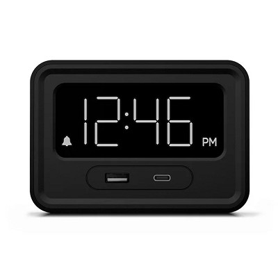 Station E Alarm Clock, Charger With USB-A + USB-C Charging Ports Black 12 Per Case Price Per Each 