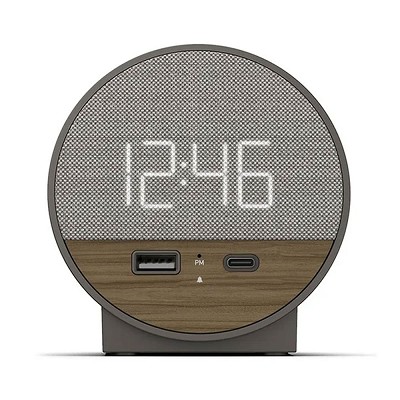 Station O Small Designer Alarm Clock, Charger With USB-A + USB-C Charging Ports Charcoal Weave 10 Per Case Price Per Each 