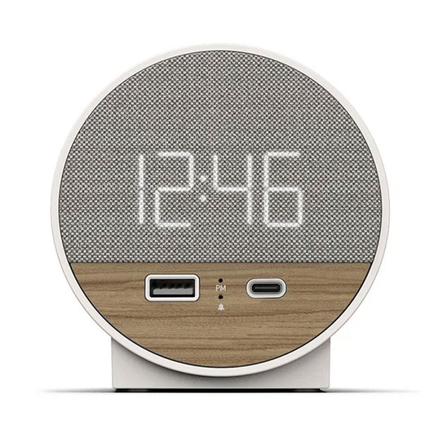 Station O Small Designer Alarm Clock, Charger With USB-A + USB-C Charging Ports Walnut Weave 10 Per Case Price Per Each 