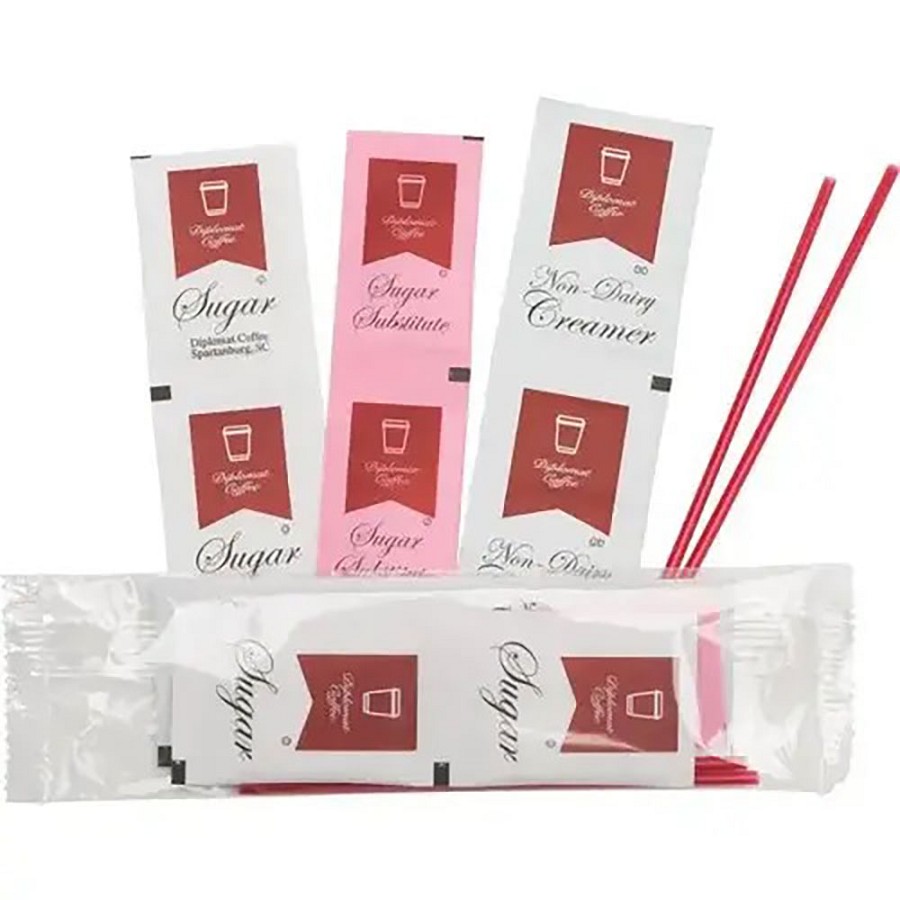 Deluxe Clear Condiment Kit 2 Sugar Packets, 2 Sugar Subsitutes, 2 Creamers, 2 Plastic Stirrers 500 Per Case Price Per Case 