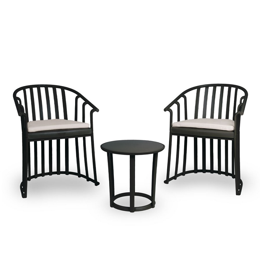 Resol Raff Set 2 Armchairs & Table Black With Hazelnut Cushions 