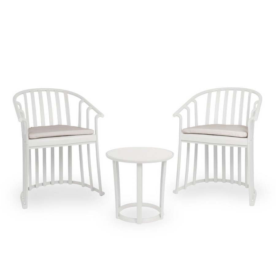 Resol Raff Set 2 Armchairs & Table White With Hazelnut Cushions 