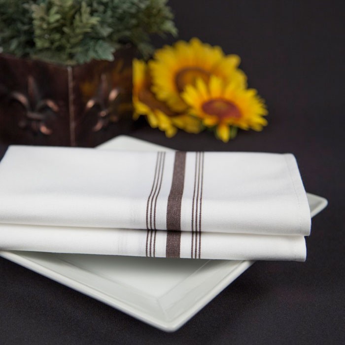 Riegel Premier Bistro Stripe 100% Spun Polyester Napkins 18x22 Brown Stripe 25 Dz Per Case Price Per Dz 