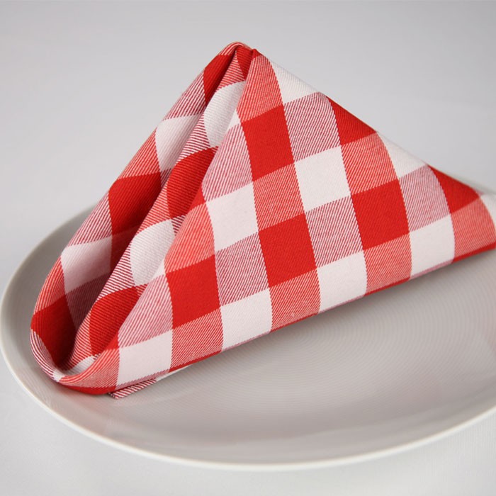 Riegel Red & White Woven Check 100% MJS Polyester Napkins 20x20 6 Dz Per Case Price Per Dz 