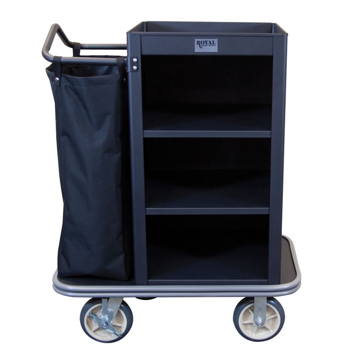 Royal Basket Compact Housekeeping Cart With 3 Shelves & 1 Bag Black 