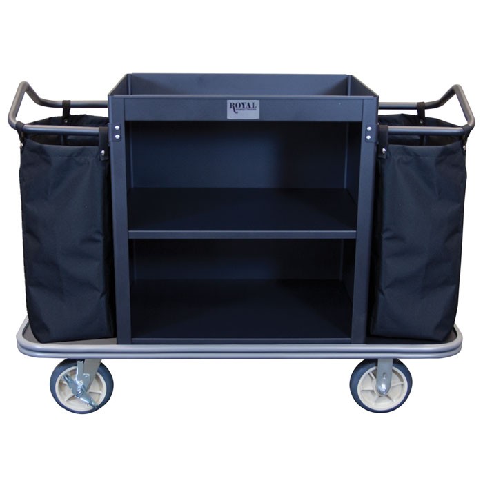 Royal Basket Standard Housekeeping Cart With 2 Shelves & 2 Bags Black 