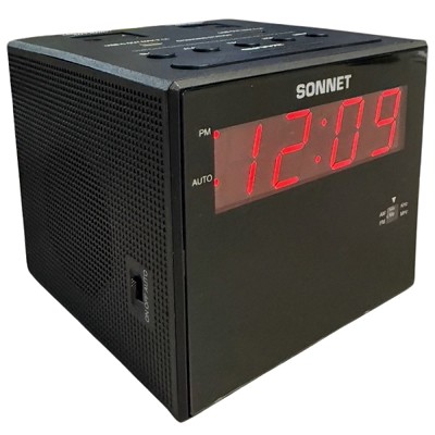 Sonnet R-1414BC 0.9' LED Charging Station Clock Radio With 1 USB-C And 1 USB-A PORT And 2 110 VOLT PLUGS Black 16 Per Case Price Per Each 