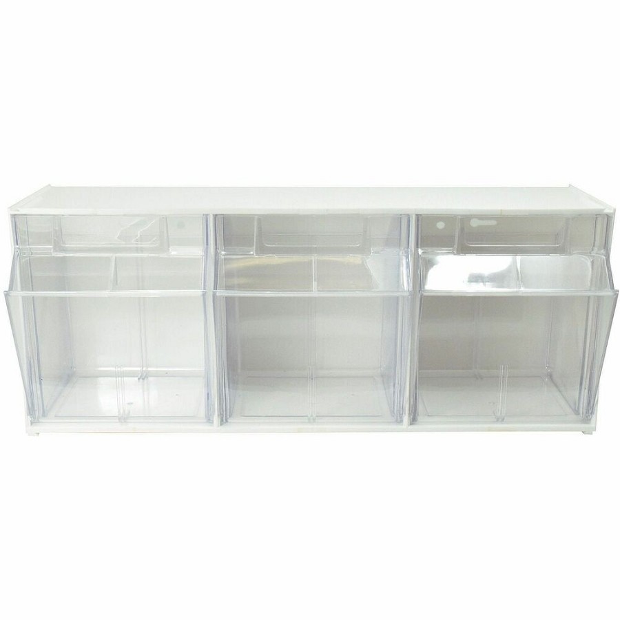 Deflecto Tilt Bin Interlocking Multi-Bin Storage Organizer - 3 Compartment(s) - 9.50' Height x 23.63' Width x 7.75' Depth - Desktop - White - 1 Each 
