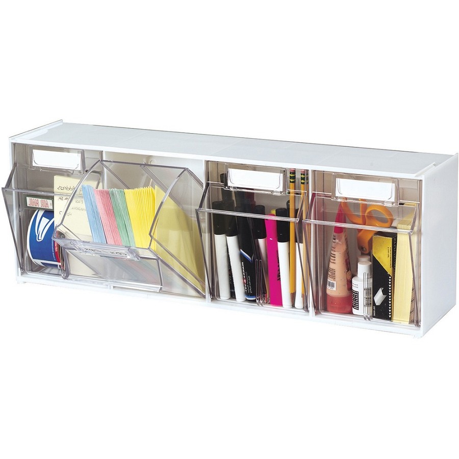 Deflecto Tilt Bin Interlocking Multi-Bin Storage Organizer - 4 Compartment(s) - Desktop - White - 1 Each 