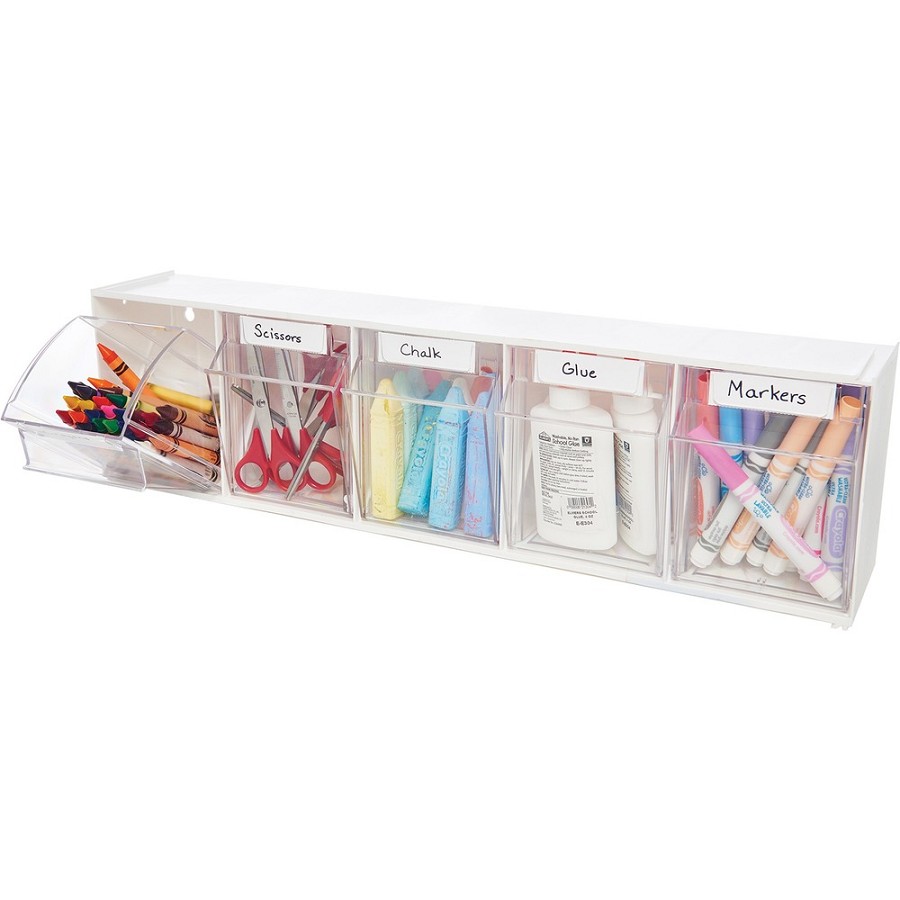 Deflecto Tilt Bin Interlocking Multi-Bin Storage Organizer - 5 Compartment(s) - 6.50' Height x 23.63' Width x 5.25' Depth - Desktop - White - 1 Each 