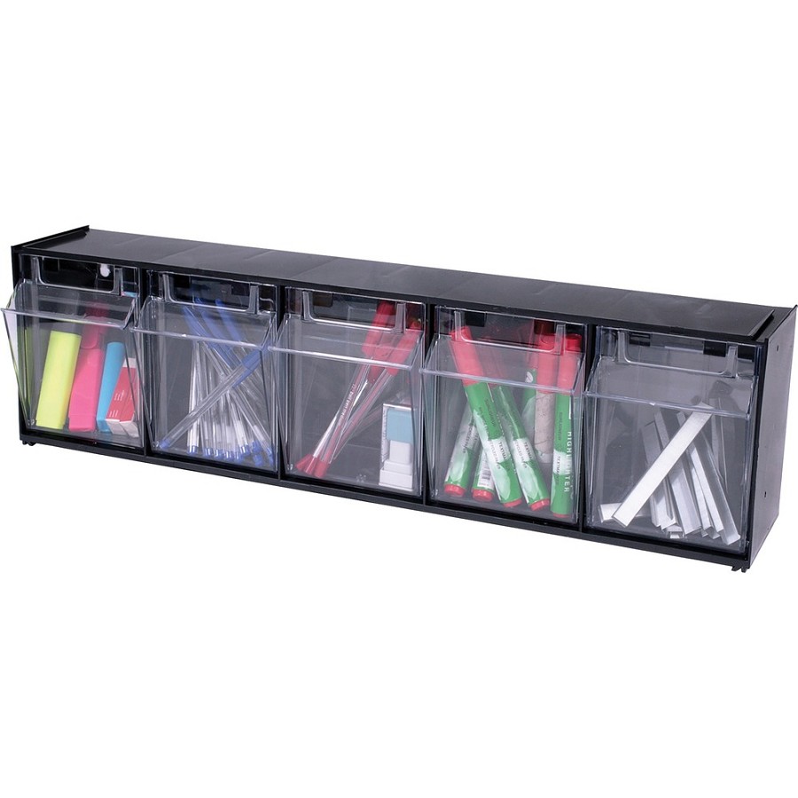Deflecto Tilt Bin Interlocking Multi-Bin Storage Organizer - 5 Compartment(s) - 6.50' Height x 23.63' Width x 5.25' Depth - Interlockable - Black - Plastic - 1 Each 