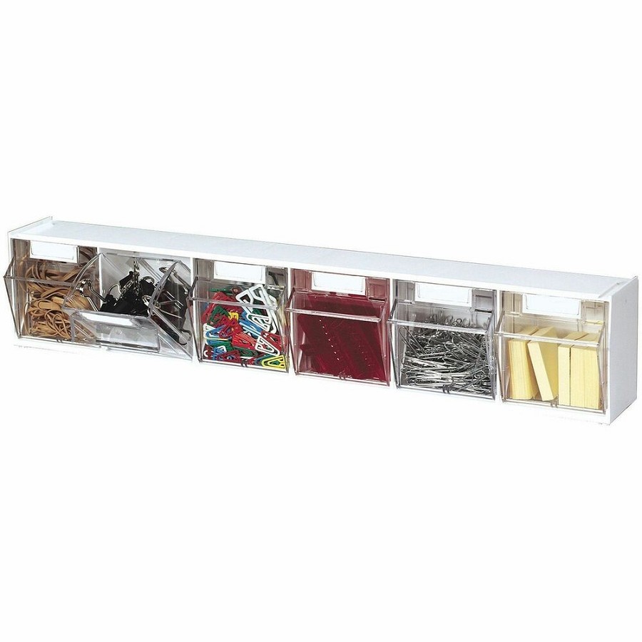 Deflecto Tilt Bin Interlocking Multi-Bin Storage Organizer - 6 Compartment(s) - 4.50' Height x 23.63' Width x 3.62' Depth - Desktop - Interlockable, Lockable - White - 1 Each 