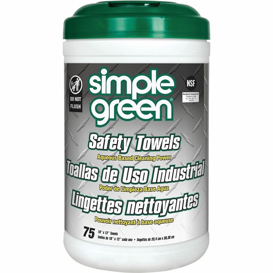 Simple Green Multi-Purpose Cleaning Safety Towels - 10' Width x 11.75' Length - Green - 75/Tub - 1 Each 
