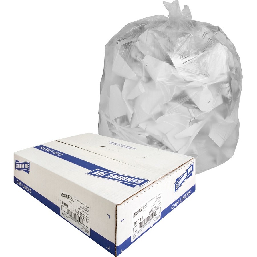 Genuine Joe Clear Trash Can Liners - Small Size - 16 gal Capacity - 33' Length x 24' Width x 0.60 mil (15 Micron) Thickness - Low Density - Clear - 500/Box - 1 Carton 