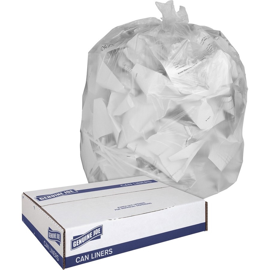Genuine Joe Clear Trash Can Liners - Medium Size - 30 gal Capacity - 36' Length x 30' Width x 0.60 mil (15 Micron) Thickness - Low Density - Clear - 250/Box - 1 Carton 