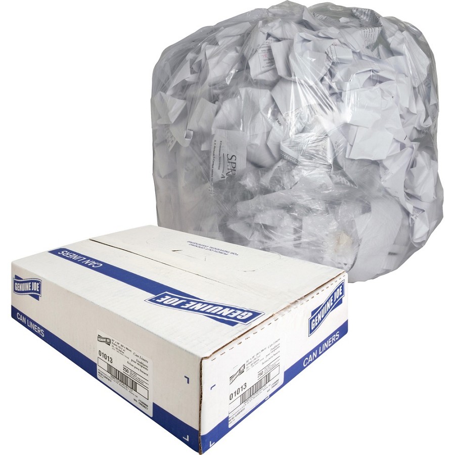 Genuine Joe Clear Trash Can Liners - Medium Size - 33 gal Capacity - 39' Length x 33' Width x 0.60 mil (15 Micron) Thickness - Low Density - Clear - 250/Box - 1 Carton 