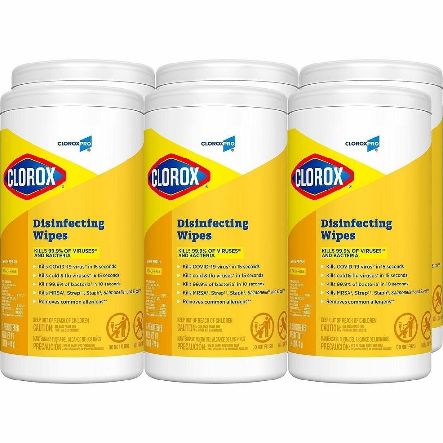 CloroxPro Disinfecting Wipes - For Multipurpose, Multi Surface - Ready-To-Use - Wipe - Lemon Fresh Scent - Recommended For: Germs Remover - Pleasant Scent, Disinfectant, Pre-moistened, Textured, Streak-free, Bleach-free, Phosphorous-free, Easy Tear, Easy 