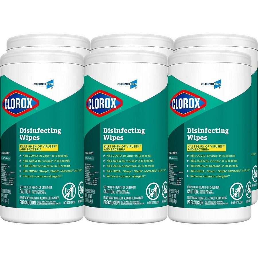 CloroxPro Disinfecting Wipes - For Hard Surface, Glass, Mirror - Ready-To-Use - Wipe - Fresh Scent - Recommended For: Germs Remover - Pleasant Scent, Disinfectant, Pre-moistened, Textured, Streak-free, Bleach-free, Phosphorous-free, Easy Tear, Easy to Use 