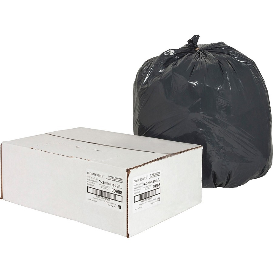 Nature Saver Black Low-density Recycled Can Liners - Small Size - 16 gal Capacity - 33' Length x 24' Width x 0.85 mil (22 Micron) Thickness - Low Density - Black - Plastic - Cleaning Supplies - Recycled - 1 Carton 