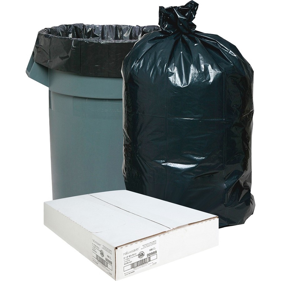 Nature Saver Black Low-density Recycled Can Liners - Medium Size - 33 gal Capacity - 39' Length x 33' Width x 1.25 mil (32 Micron) Thickness - Low Density - Black - Plastic - Cleaning Supplies - Recycled - 1 Carton 