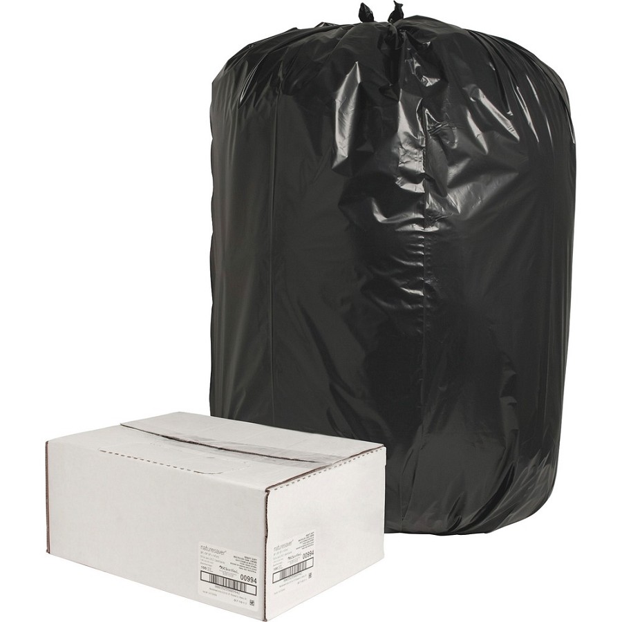 Nature Saver Black Low-density Recycled Can Liners - Extra Large Size - 60 gal Capacity - 58' Length x 38' Width x 1.65 mil (42 Micron) Thickness - Low Density - Black - Plastic - Cleaning Supplies - Recycled - 1 Carton 