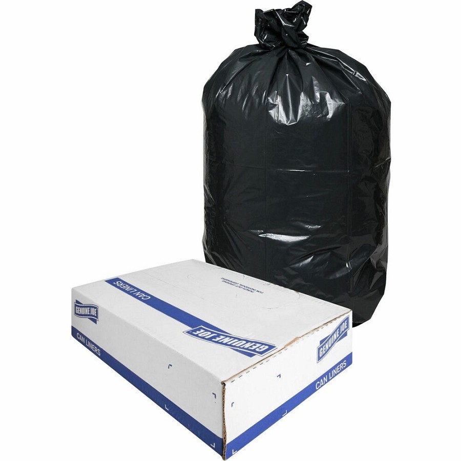 Genuine Joe Heavy-Duty Trash Can Liners - Medium Size - 30 gal Capacity - 36' Length x 30' Width x 1.50 mil (38 Micron) Thickness - Low Density - Black - 100/Box - 1 Carton 