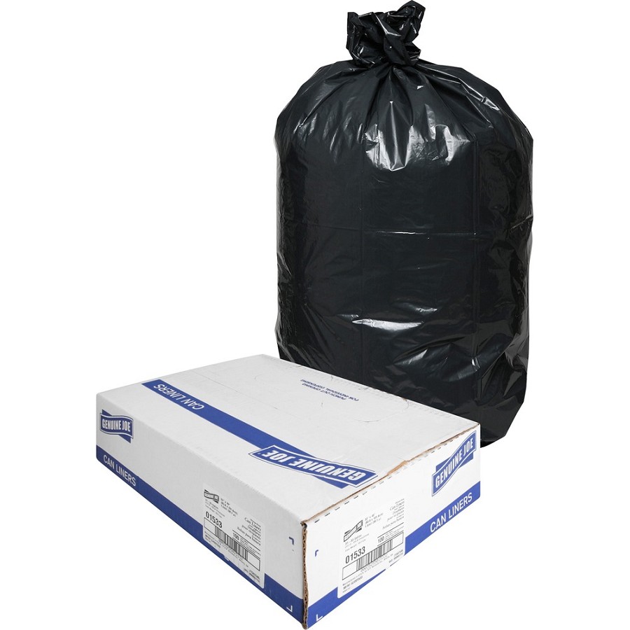 Genuine Joe Heavy-Duty Trash Can Liners - Medium Size - 33 gal Capacity - 40' Length x 33' Width x 1.50 mil (38 Micron) Thickness - Low Density - Black - 100/Box - 1 Carton 