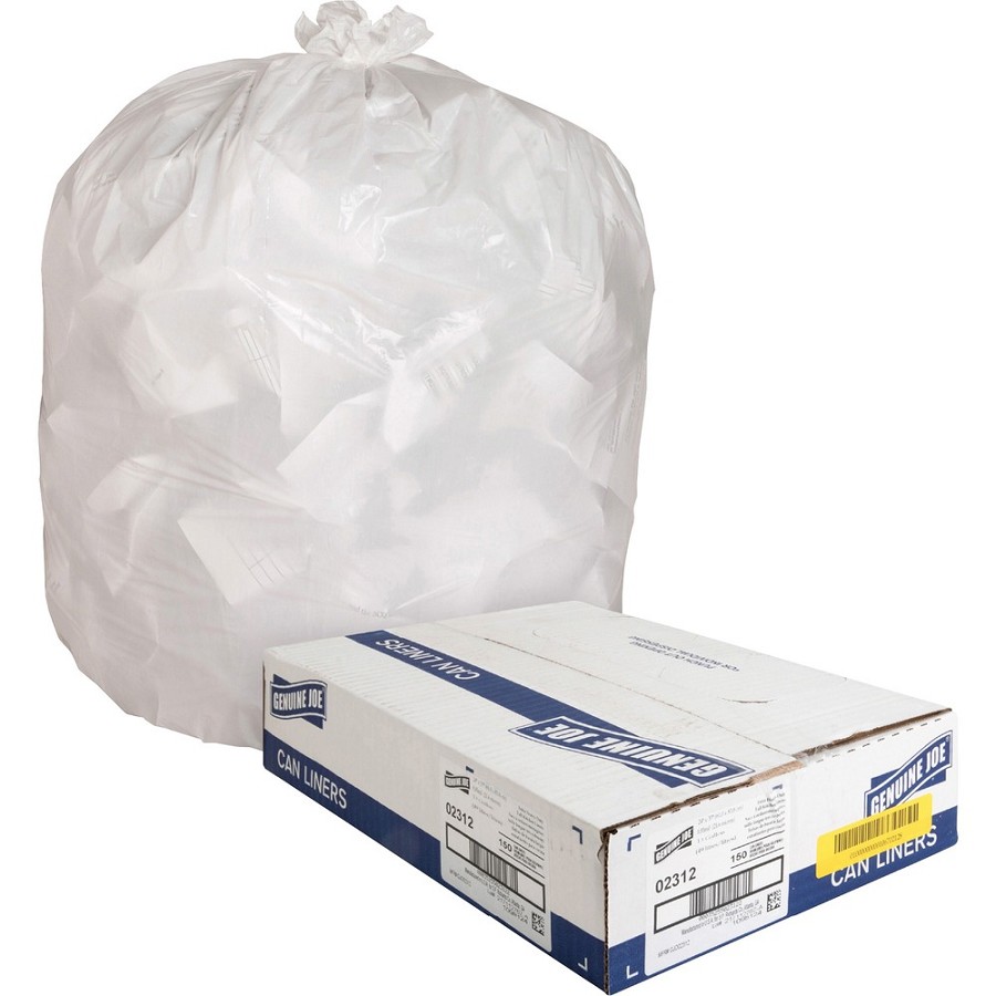 Genuine Joe Heavy-Duty Tall Kitchen Trash Bags - Small Size - 13 gal Capacity - 31' Length x 24' Width x 0.85 mil (22 Micron) Thickness - Low Density - White - Kitchen - Recycled - 150/Box - 1 Carton 