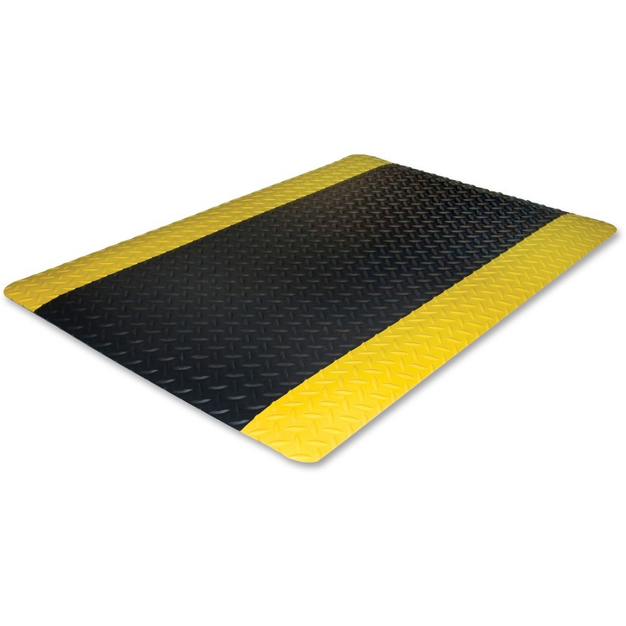 Genuine Joe Safe Step Anti-Fatigue Floor Mat - Warehouse, Factory - 60' Length x 36' Width - Black, Yellow - 1 Each 