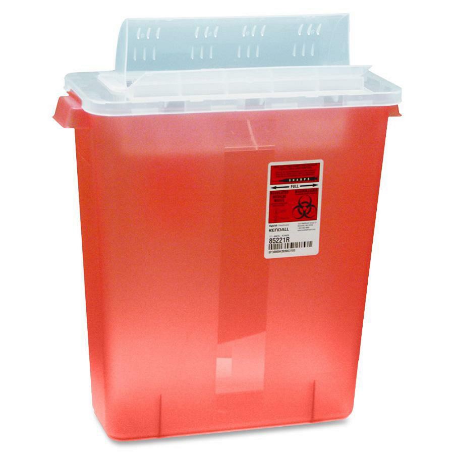 Covidien Transparent Red Sharps Container - 3 gal Capacity - 16.3' Height x 13.8' Width x 6' Depth - Red - 1 Each 