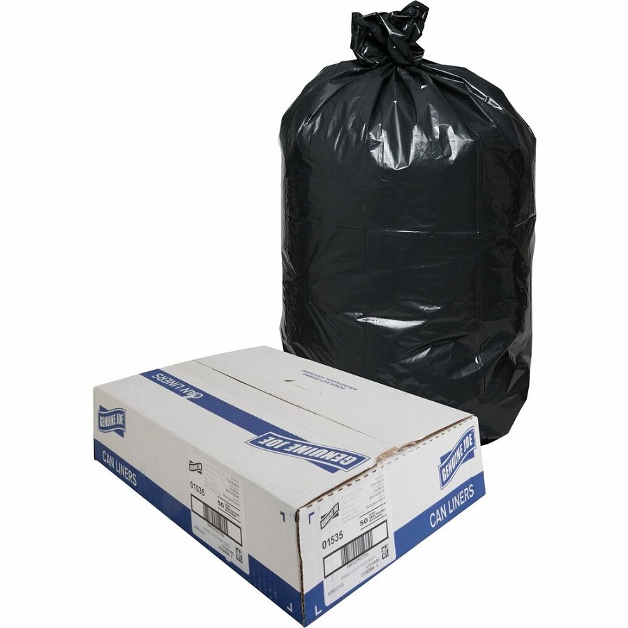 Genuine Joe Heavy-Duty Trash Can Liners - 60 gal Capacity - 56' Length x 39' Width x 1.50 mil (38 Micron) Thickness - Low Density - Black - Plastic Resin - Debris, Can, Waste - 50/Box - 1 Carton 