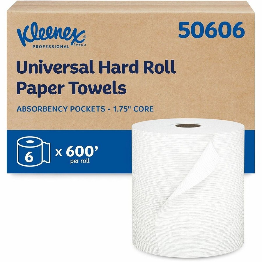 Kleenex Hard Roll Paper Towels with Premium Absorbency Pockets - 8' Width x 600 ft Length - White - Paper - 6 / Carton 