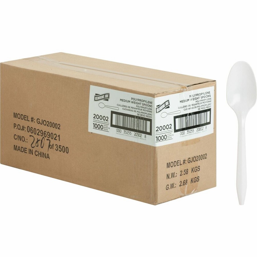 Genuine Joe Medium-weight Spoons - White - 1000 / Carton 
