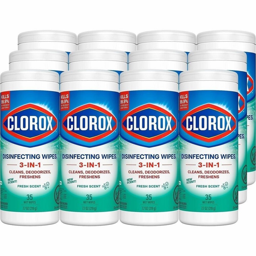 Clorox Disinfecting Cleaning Wipes - For Hard Surface, Glass, Mirror - Ready-To-Use - Wipe - Fresh Scent - Recommended For: Germs Remover - Bleach-free - Green - 35/Tub - 12 / Carton 