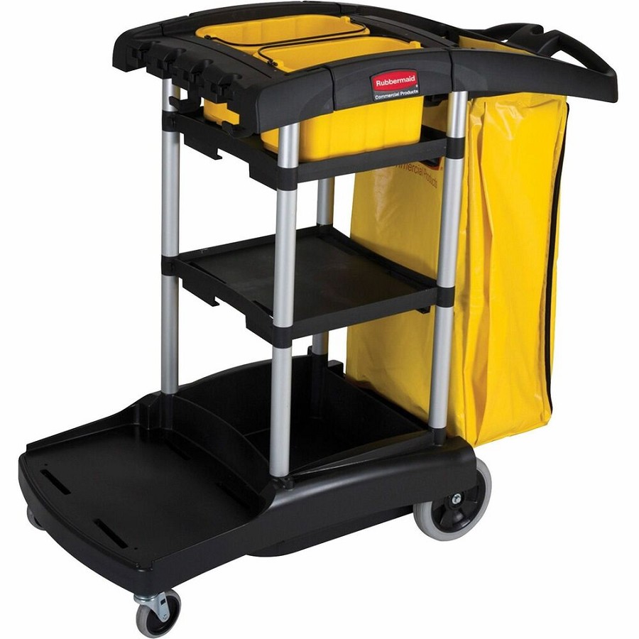 Rubbermaid Commercial High Capacity Cleaning Cart - 4 Casters - 4' , 8' Caster Size - Plastic, Aluminum - 21.75' Width x 49.75' Depth x 38.30' Height - Black - 1 Each 
